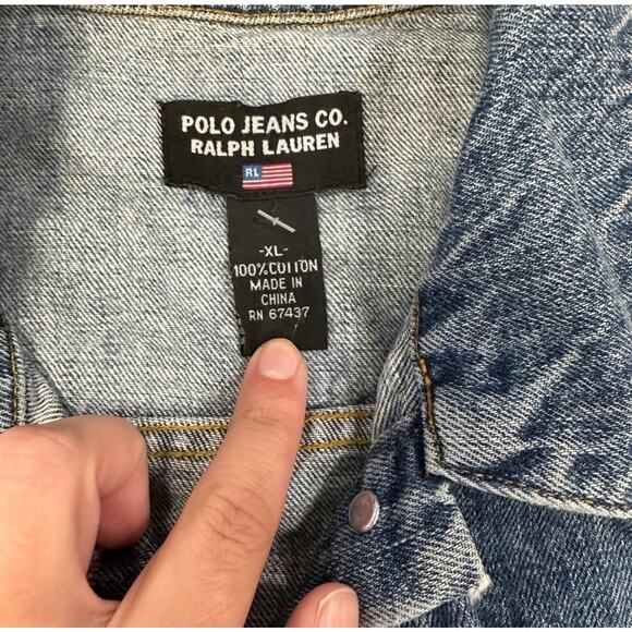 Polo Jeans Ralph Lauren American Flag Patch Denim Jacket XL - Picture 4 of 5